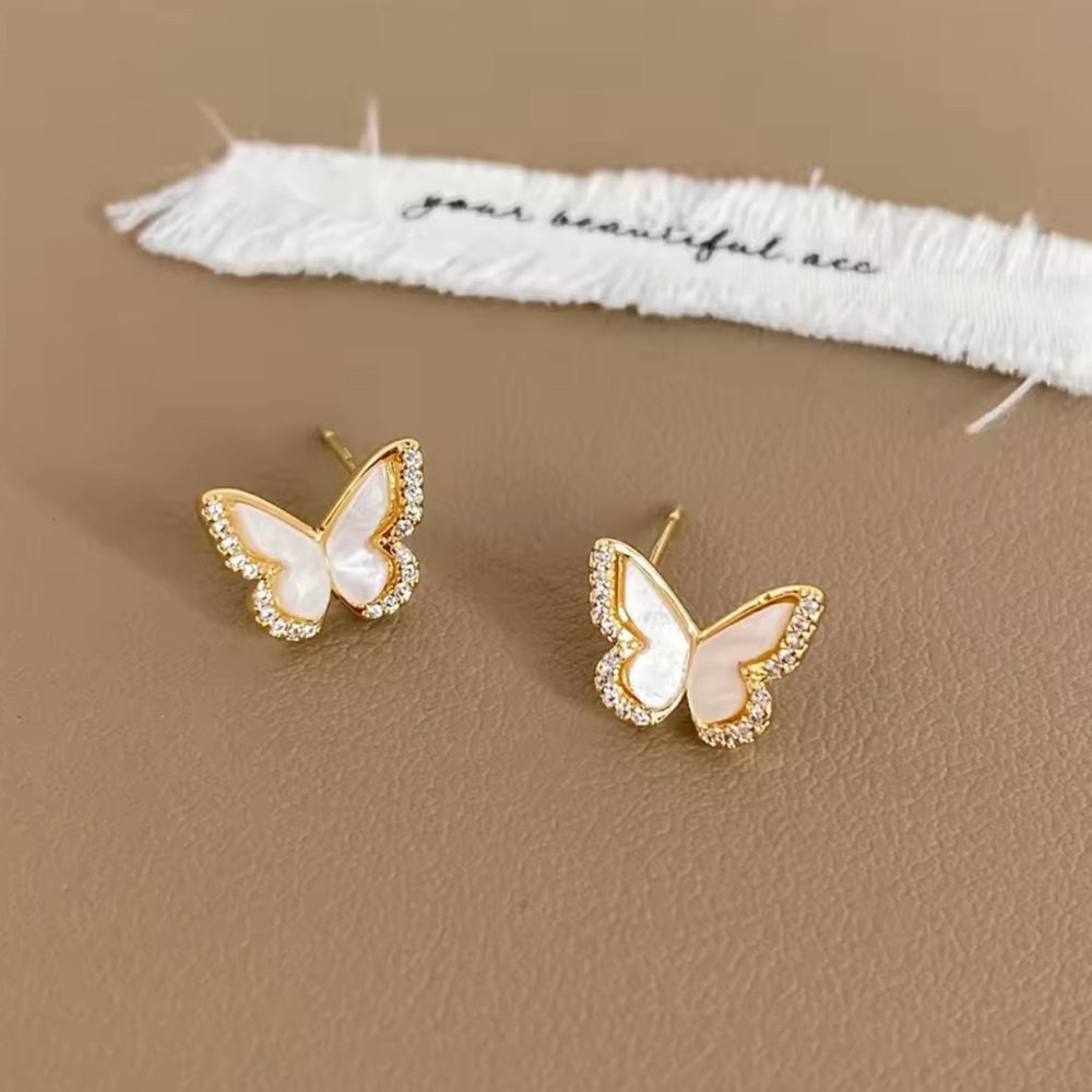 “Flutter On” Minimalist 925 Sterling Silver Elegant Gold Butterfly Stud Earrings - Picture 2 of 2